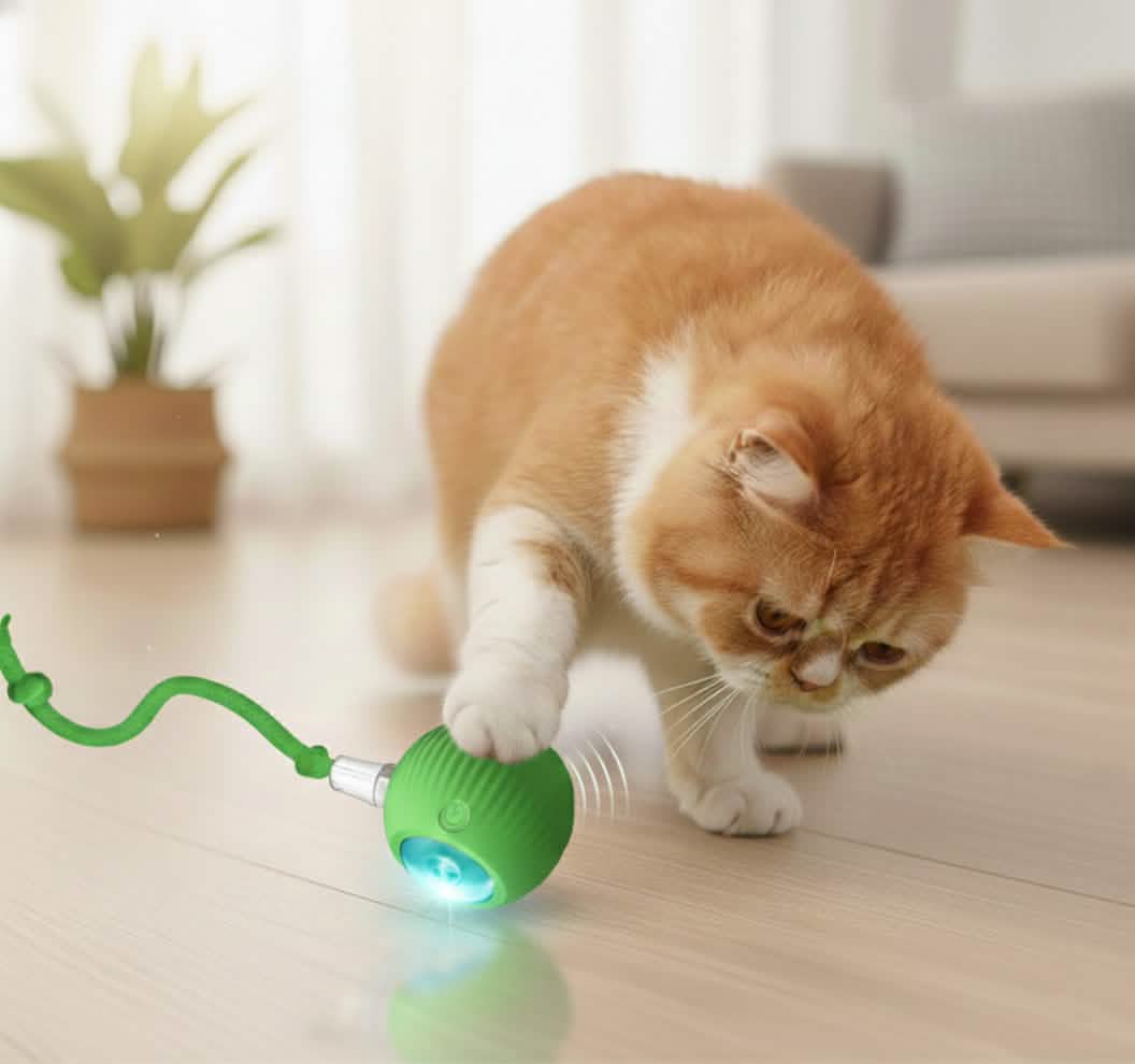 Green Petsify SmartChase interactive rechargeable cat ball