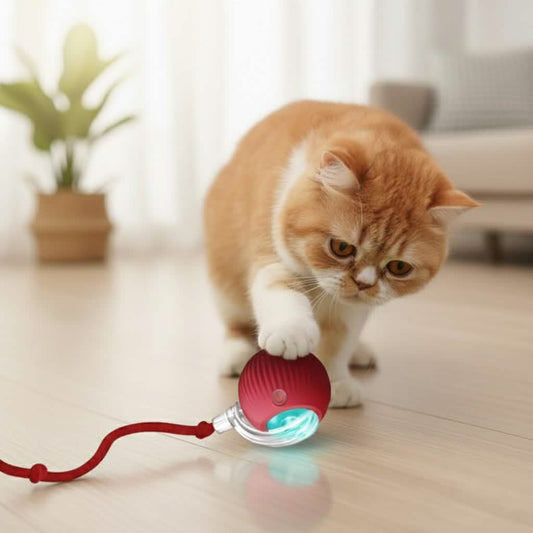Red Petsify SmartChase interactive rechargeable cat ball